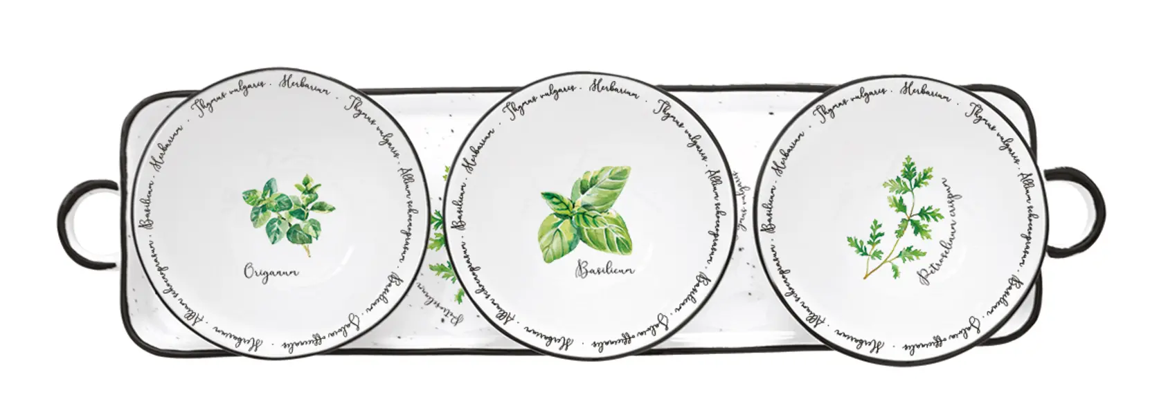 Porcelain appetizer set 37x10 cm w/3 bowls Ø 10 cm in color box HERBARIUM