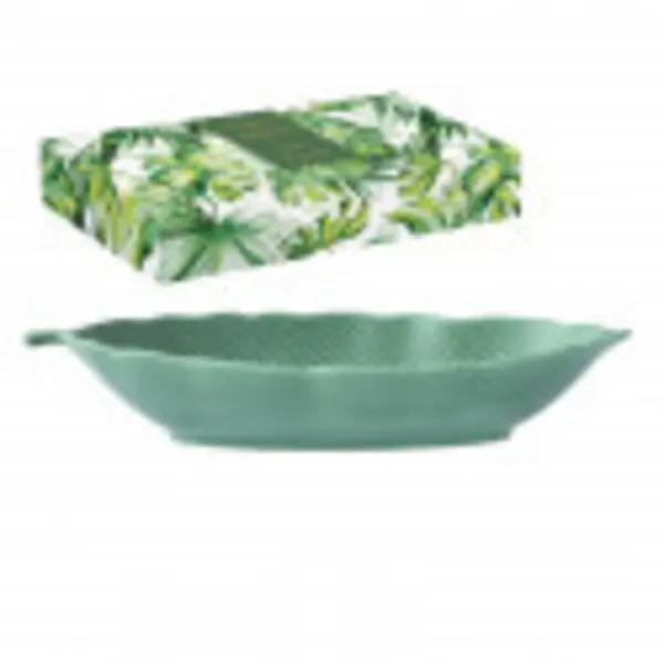 Porcelain bowl 36x16 cm tropical leaf shape in color box LEAVES LIGHT GREEN