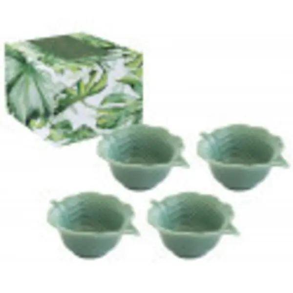 Set 4 porcelain mini bowls 10.5x 8 leaf shape in color box LEAVES LIGHT GREEN