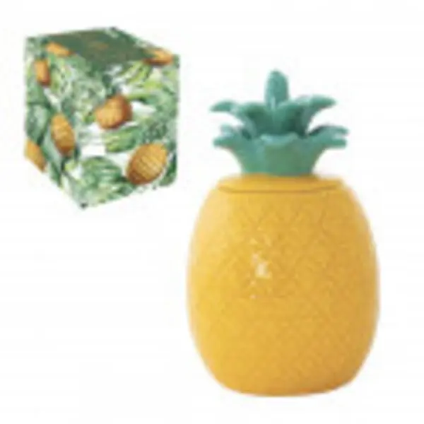 Porc.jar pineapple shape 9x9x15h cm in c.b. YELLOW-GREEN