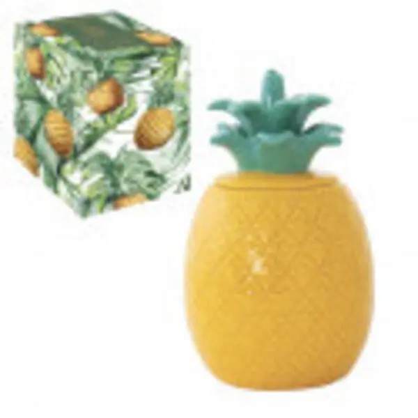 Porc.jar pineapple shape 11x11x18h cm in c.b. YELLOW-GREEN
