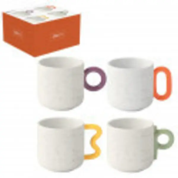 Set 4 porc.mugs 350 ml in color box CREATIVE WHITE W/COLOURED HANDLE