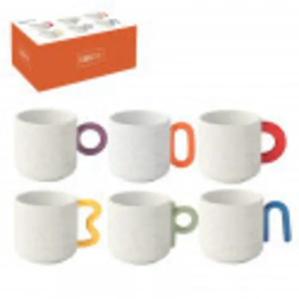 Set 6 porc.coffee cups 100 ml in color box CREATIVE WHITE W/COLOURED HANDLE