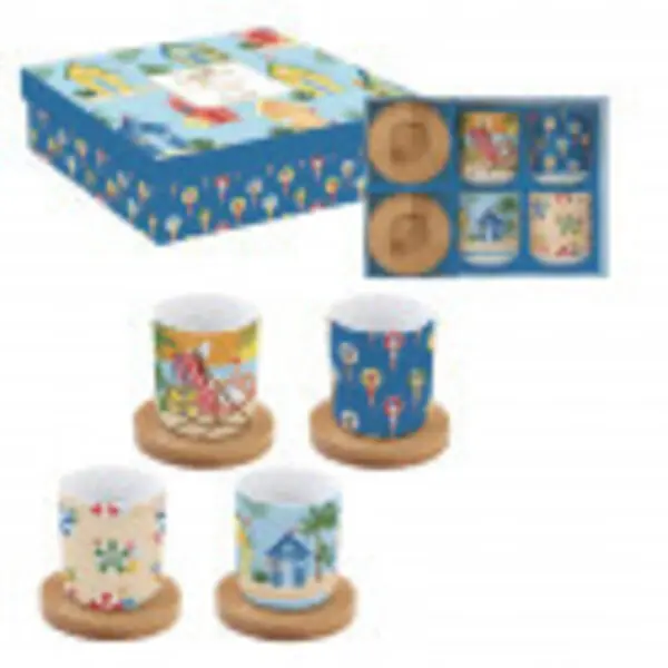 Set 4 porc.coffee cups 110 ml & bamboo saucers in