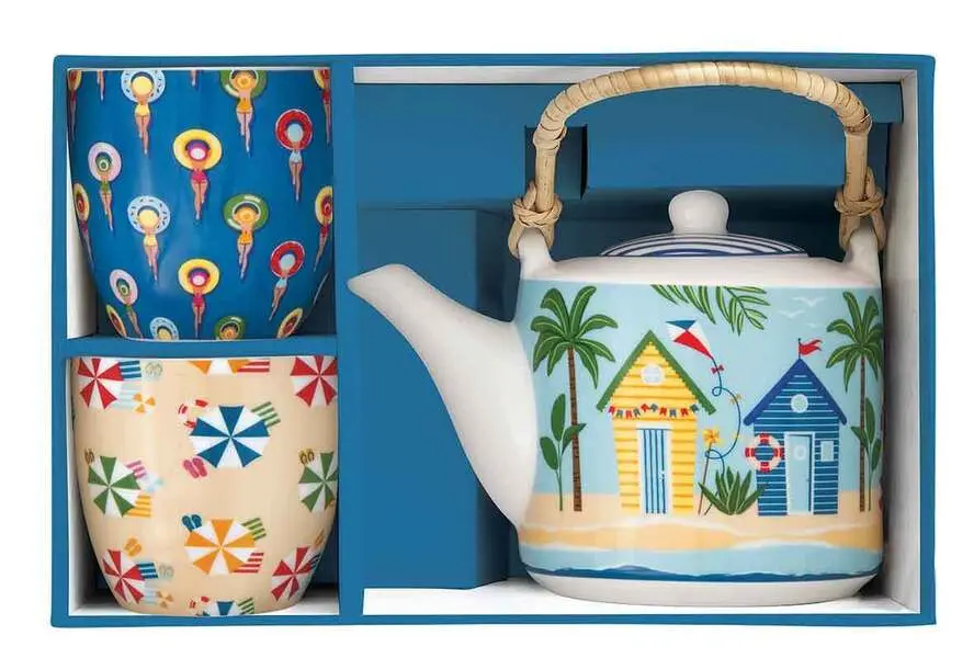 Porc.teapot 600 ml with metal infuser and 2 cups
