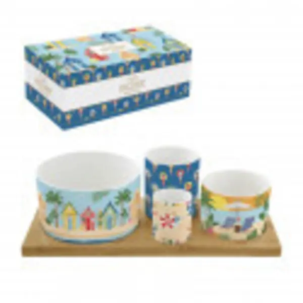 Appetizer set 29x13 w/4 porcelain round bowls on