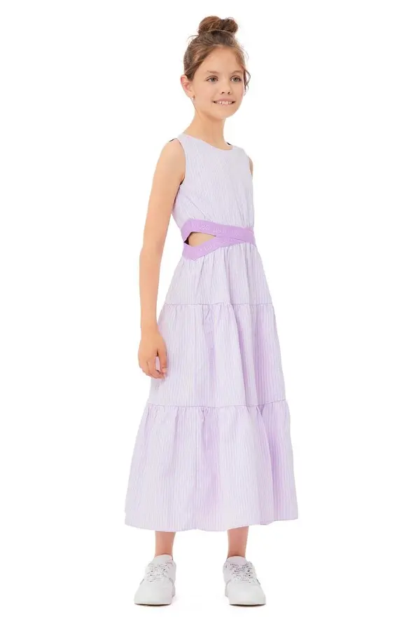 Striped Dress with Logo Waistband