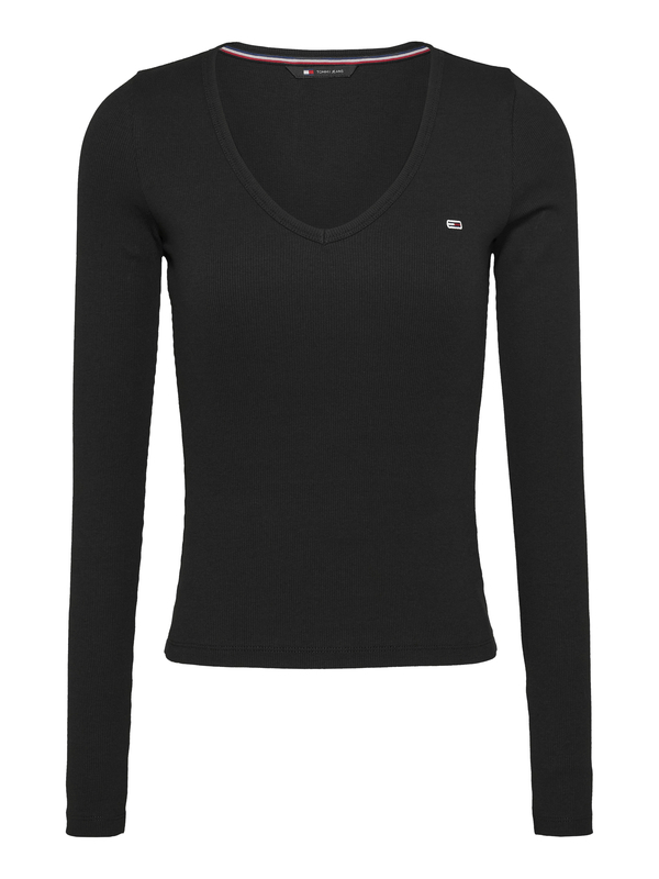  Slim Ribbed Stretch Cotton Essential V-Neck Long Sleeve T-Shirt