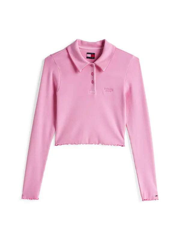  Cropped Ribbed Stretch Long Sleeve Polo