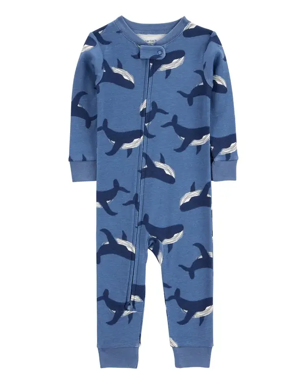 Whale Print Snug Fit Cotton 1-Piece FOOTLESS Pyjamas