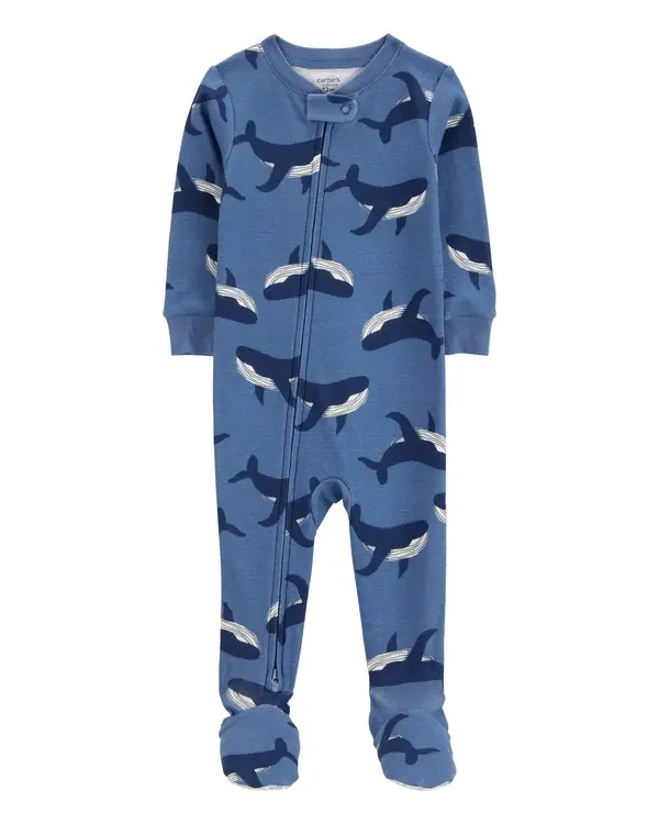 Whale Print Snug Fit Cotton 1-Piece Pyjamas