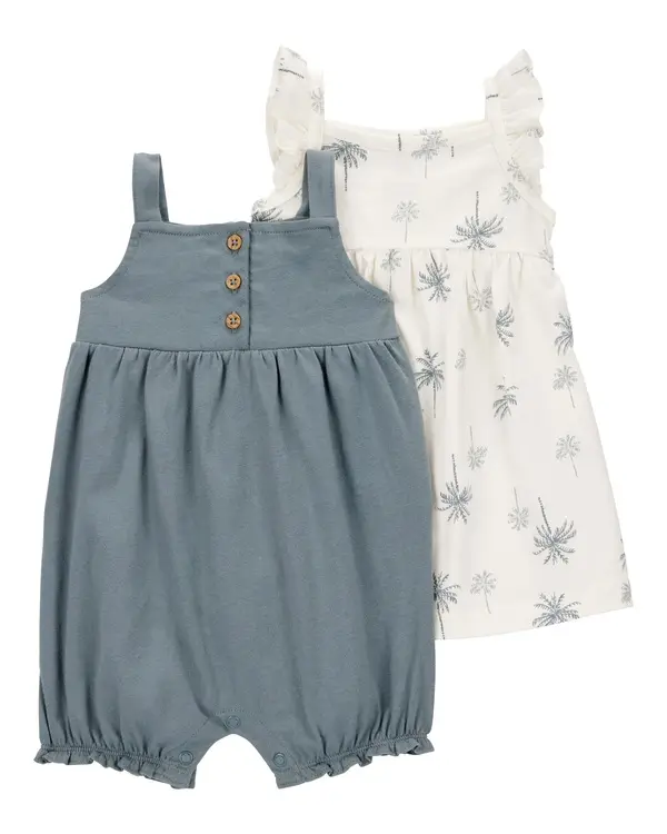 Palm print 2-Piece Dress & Romper Set