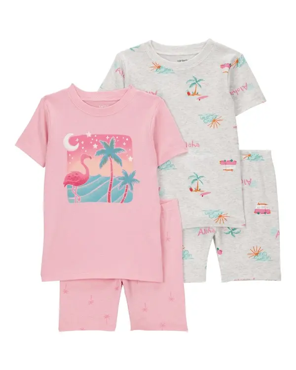 Flamingo Print Snug Fit Cotton 4-Piece Pyjamas