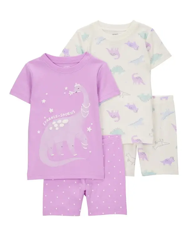 Dinosaur Print Snug Fit Cotton 4-Piece Pyjamas