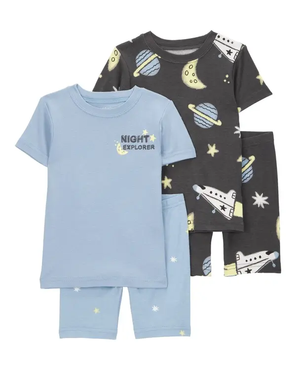 Space Print Snug Fit Cotton 4-Piece Pyjamas