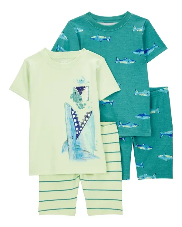 Shark Print Snug Fit Cotton 4-Piece Pyjamas