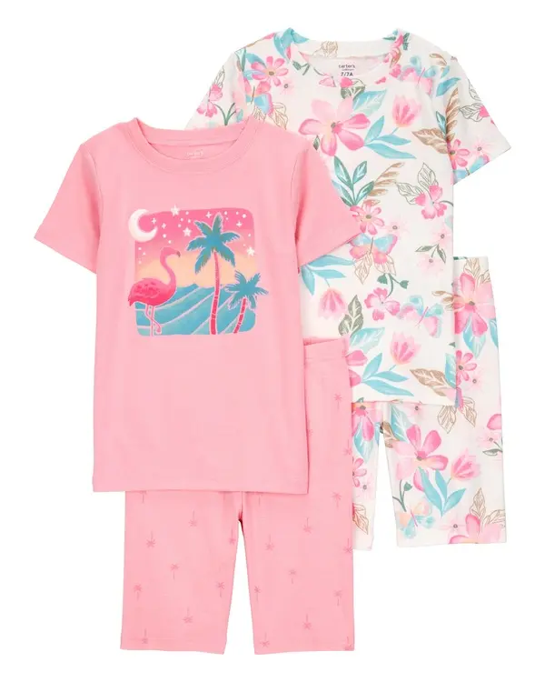 Flamingo Print Snug Fit Cotton 4-Piece Pyjamas