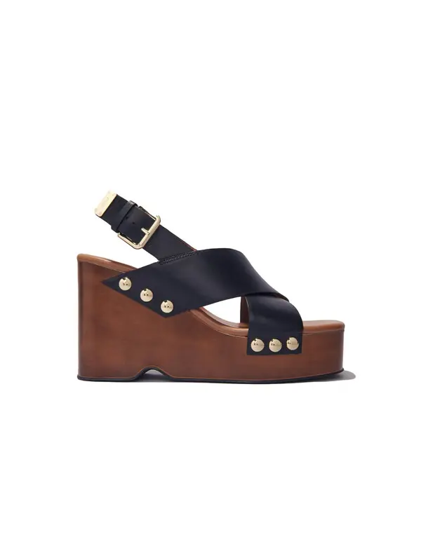 Wood-soled wedge sandals
