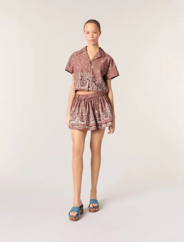 Patterned rhinestone cropped shirt
