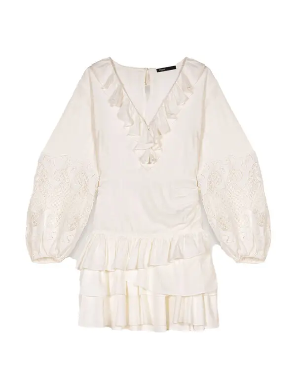 Ruffled embroidered sleeve dress