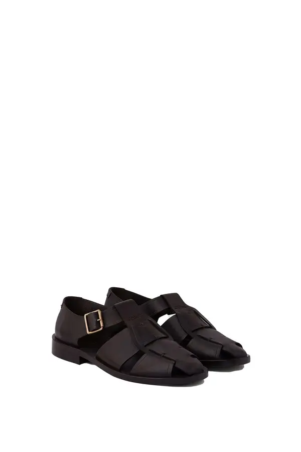 Leather Sandal with strap and gold buckle
