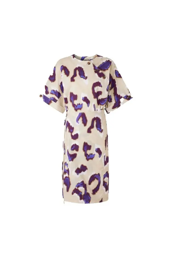 Straight cut midi dress with adjustable tie at the waist
