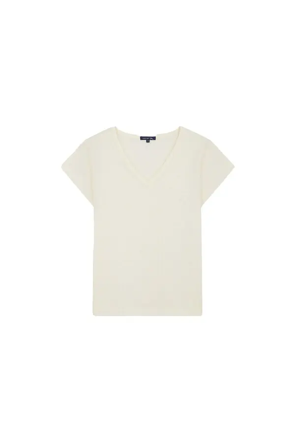 Cotton and linen short sleeve v-neck T-shirt