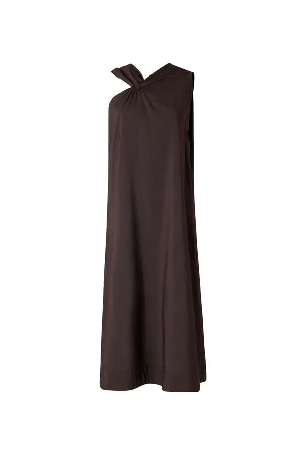 Asymmetrical straight-cut with front knot midi dress