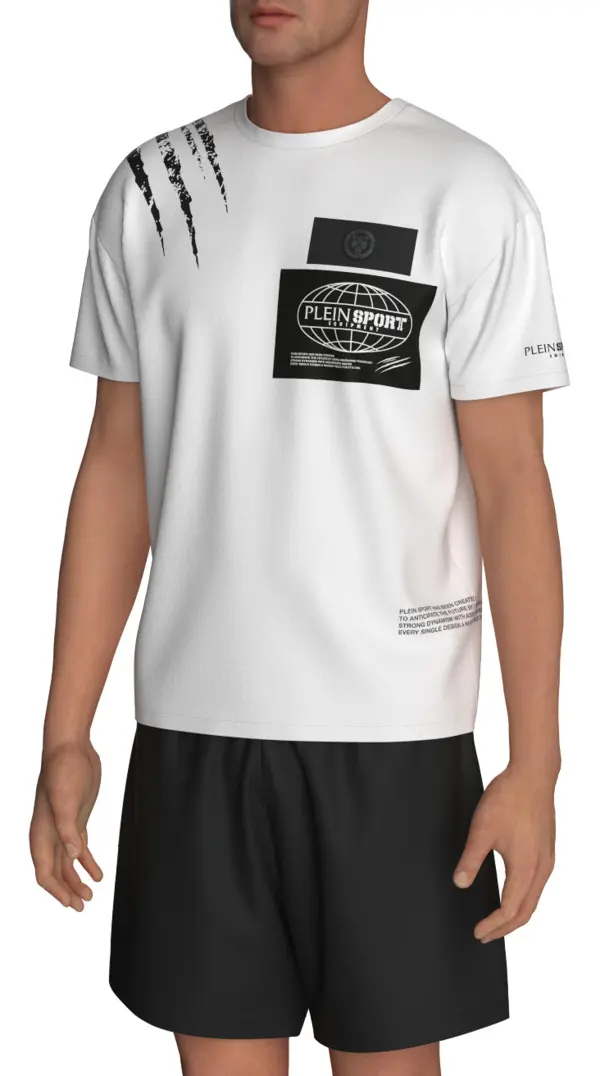Short Sleeve T-shirt with Scratch Marks and Graphic Patches