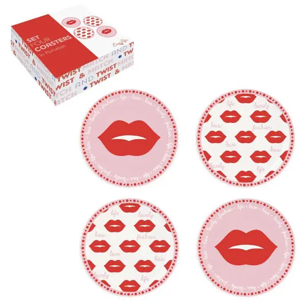 Set of 4 -  porcelain pocket emptier in c.b. TWIST & MATCH RED