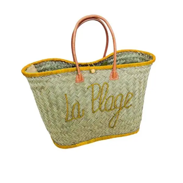 "La Plage" Hand-Woven Straw Beach Tote Bag