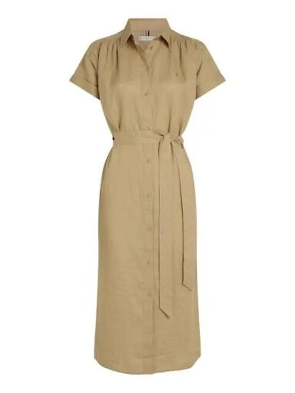Linen Short Sleeve Midi Shirt Dress