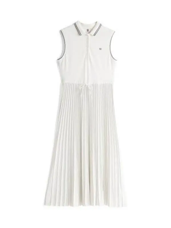 Sporty Pleated Sleeveless Polo Dress
