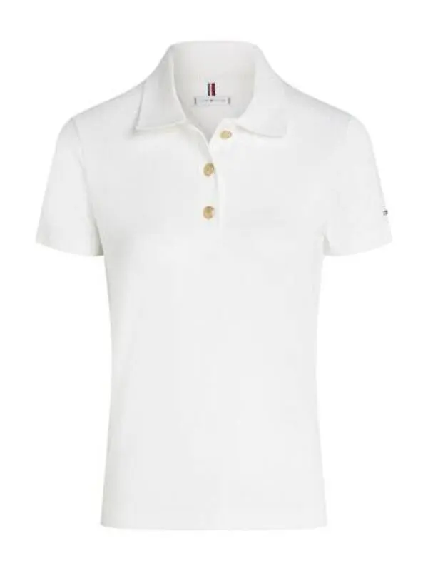 Slim Short Sleeve Polo With Gold Button