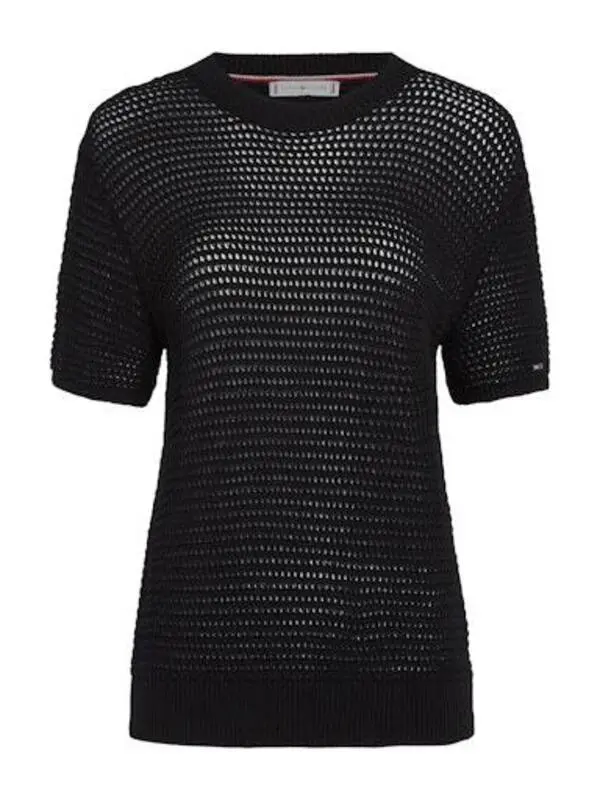 Pointelle Crochet  Crew Neck Short Sleeve Jumper