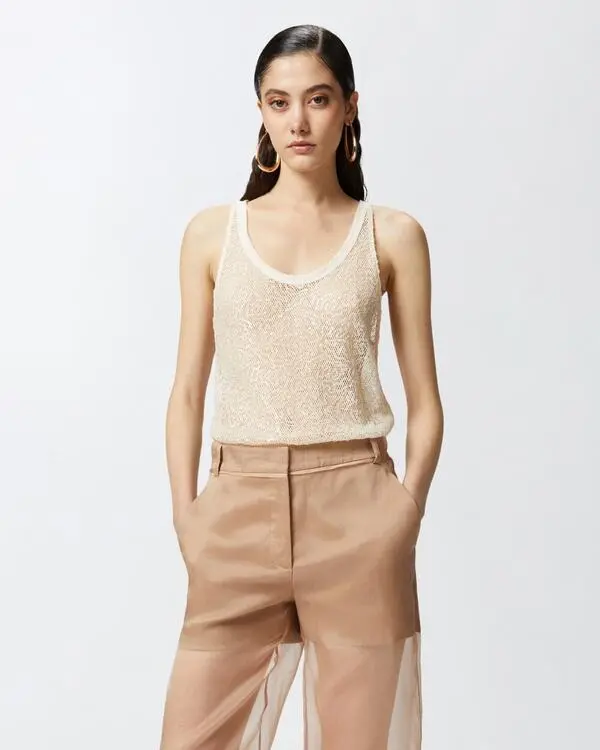 Sequinned mesh vest top
