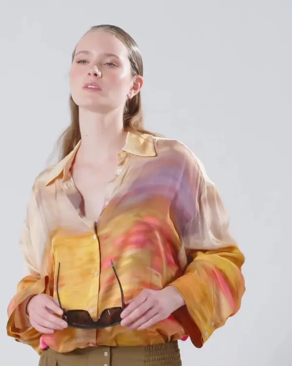 
Satin shirt with landscape print