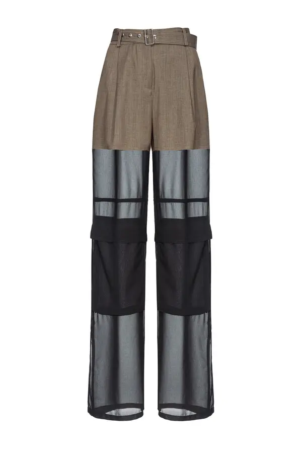 Wide-leg cargo trousers with semi-sheer georgette