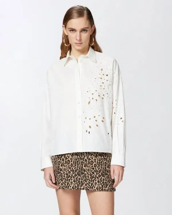 
Shirt with broderie anglaise and crystals