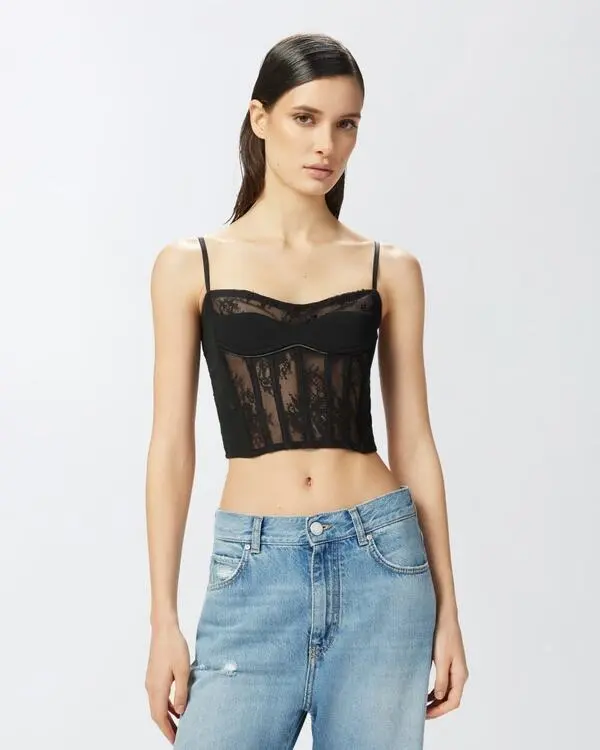 Lace bustier with thin shoulder straps