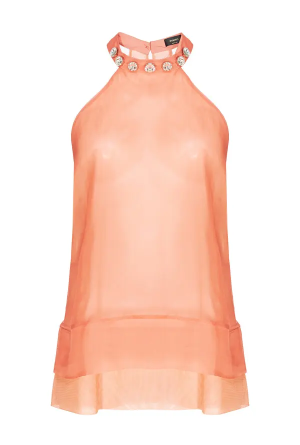 
Silk organza top with jewel embroidery on the neck
