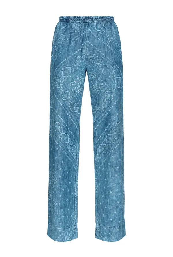 Wide-leg lightweight denim jeans with bandana print