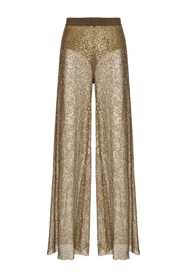 
Sequinned mesh palazzo trousers