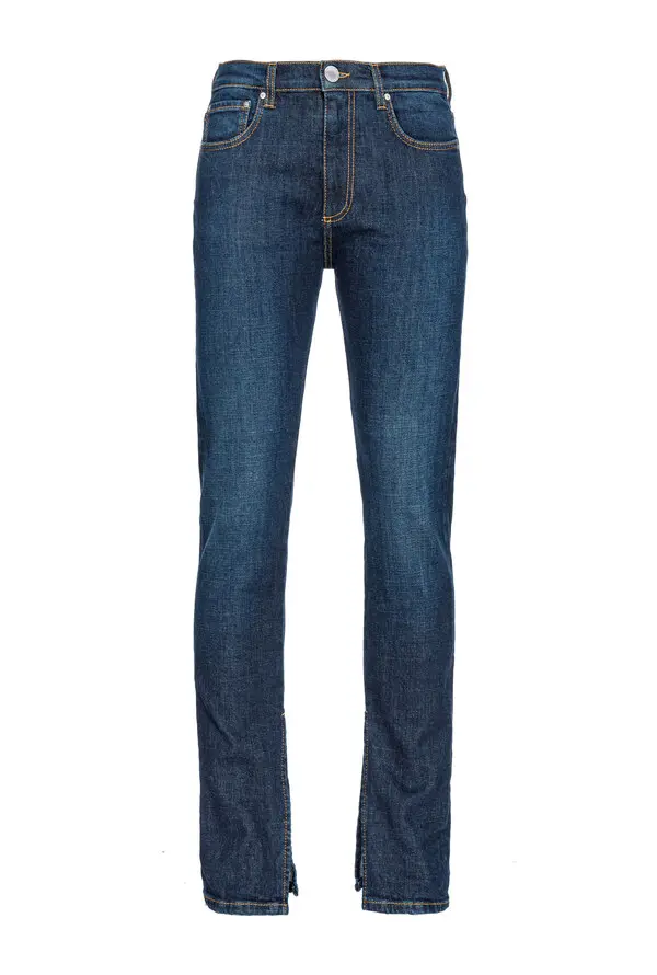 Straight-leg dark jeans with slit