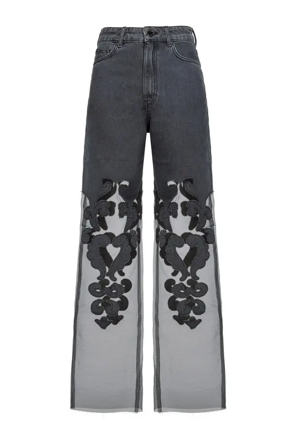 
Wide-leg jeans with sheer organza