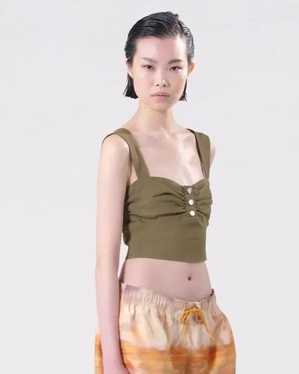 Buttoned linen crop top