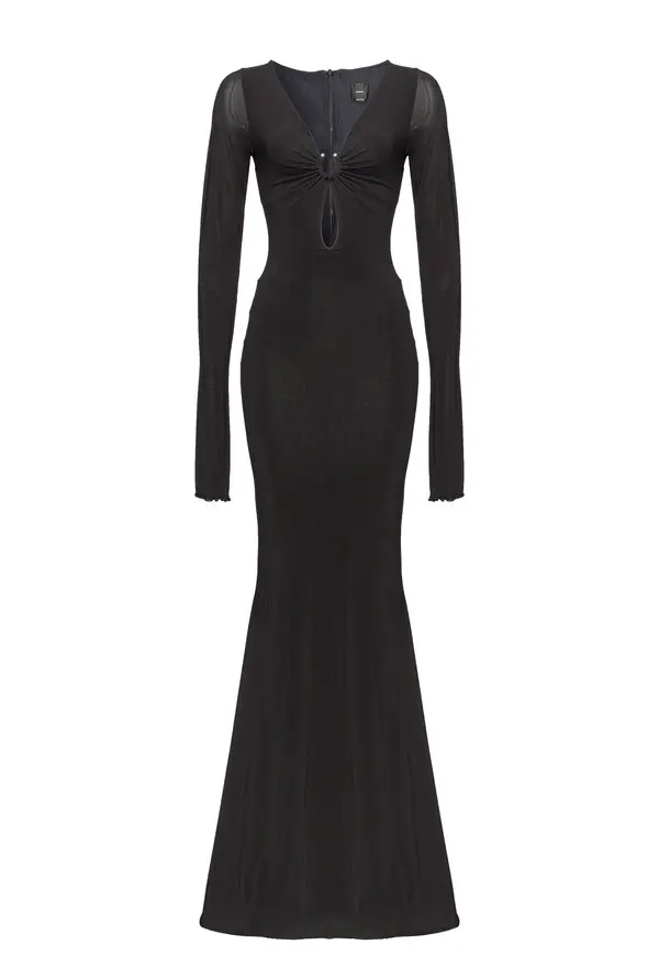 Long Sleeves Dress with semi-sheer skirt and train