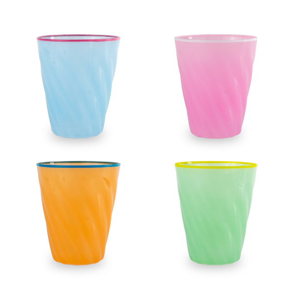 Set of 4 glasses with colored edges.