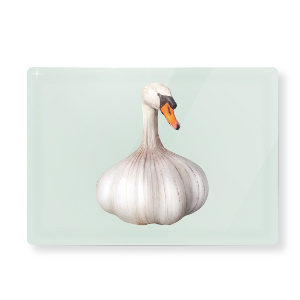 Glass cutting board 20x30cm. Garlic decoration.