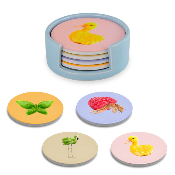 Set of 4 - coasters with mixed decorations.